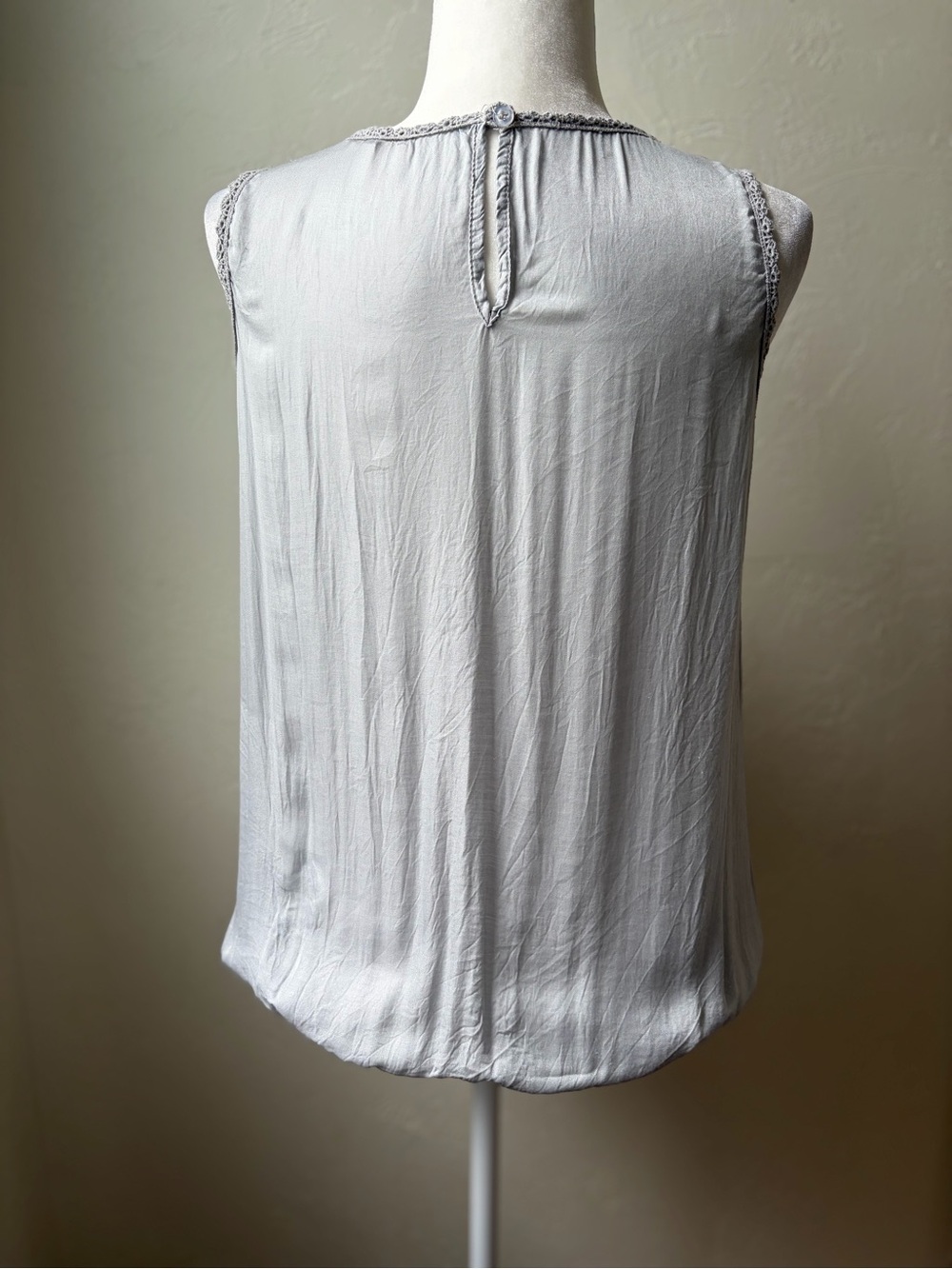 Prontomoda Giusy Made in Italy Silk Blend Lace Sleeveless Blouse Gray S - Picture 8 of 11